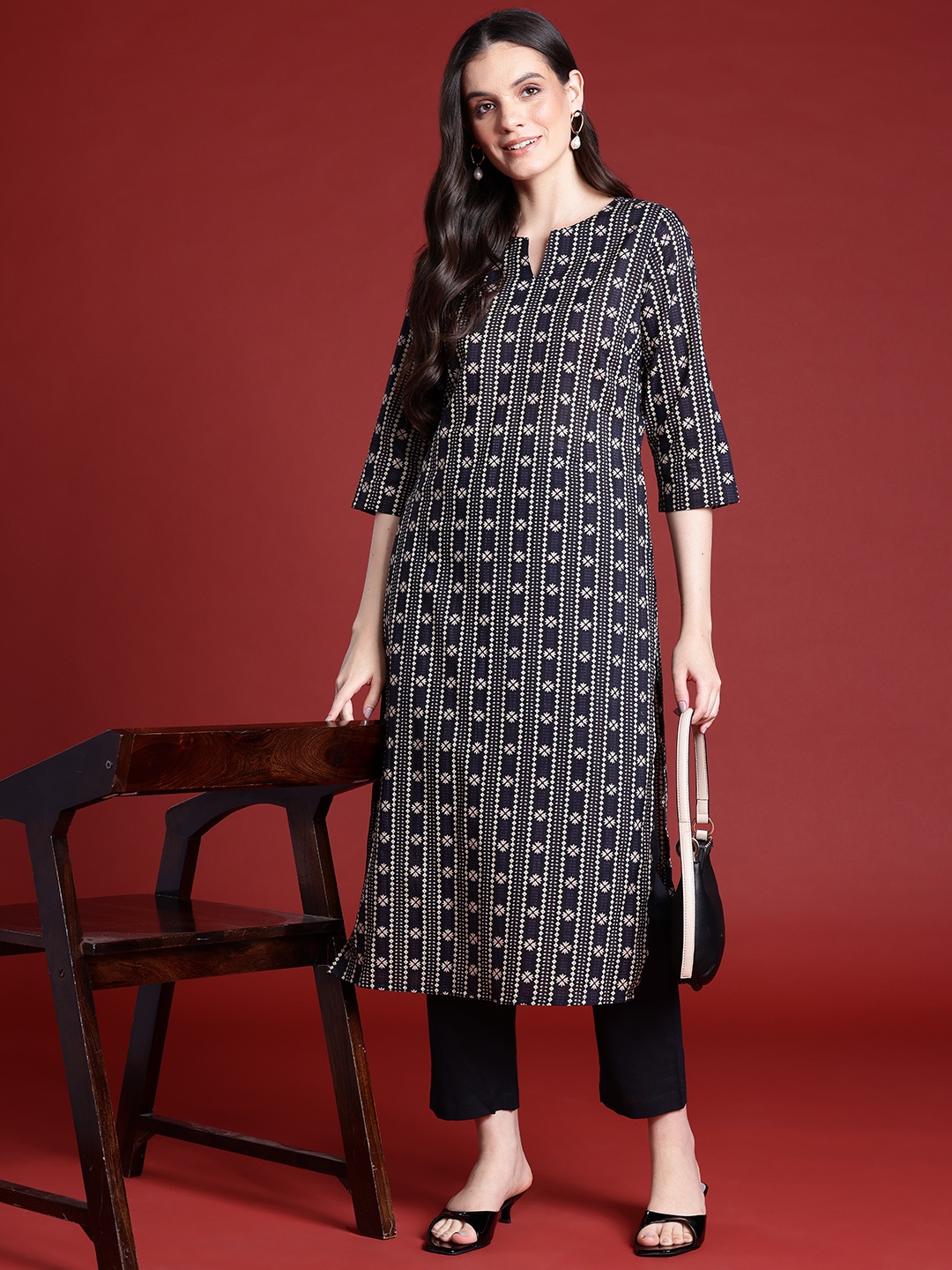 

Anouk Printed Pure Cotton Straight Kurta with Trousers, Black