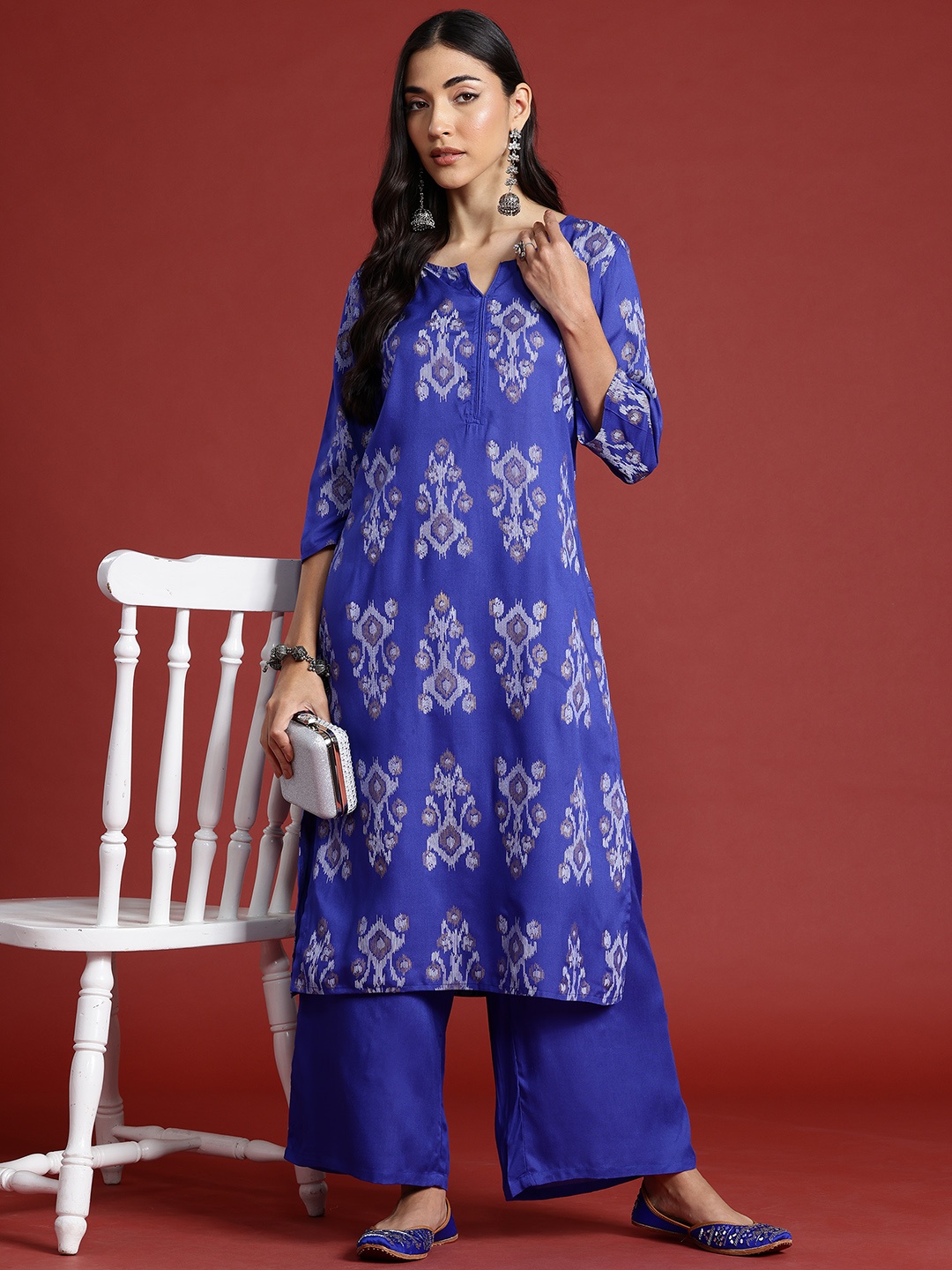 

Anouk Ethnic Motifs Printed Regular Pure Cotton Kurta with Palazzos, Blue