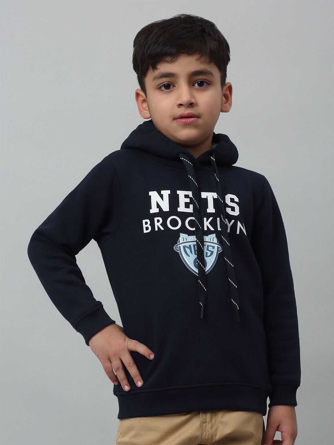 

Cantabil Boys Typography Printed Hooded Fleece Sweatshirt, Navy blue