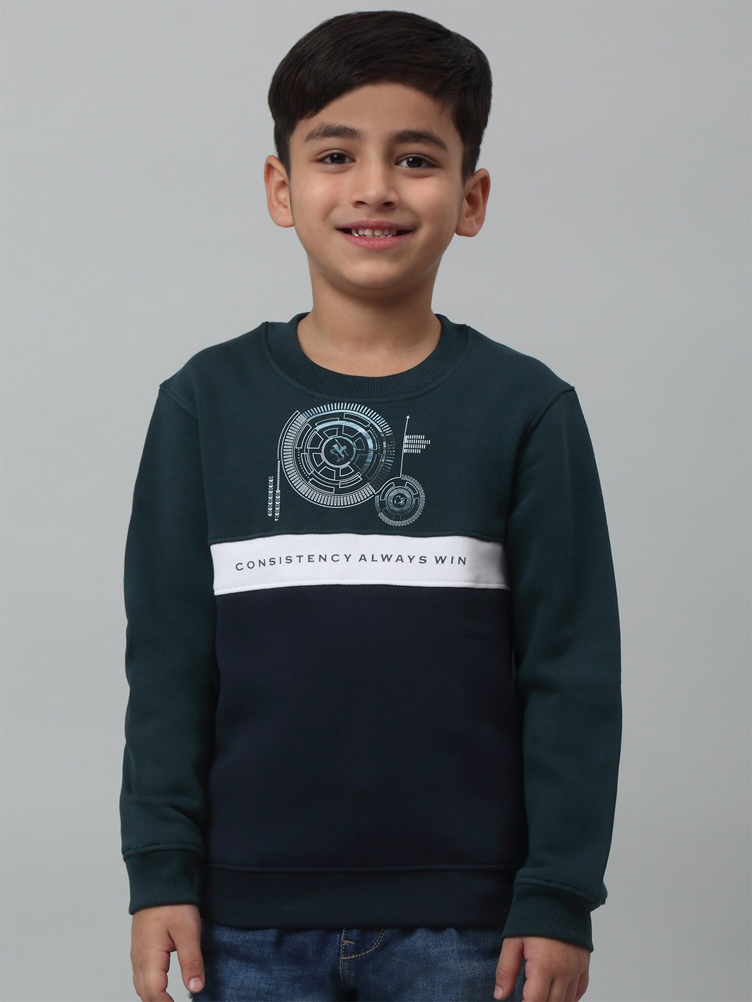 

Cantabil Boys Printed Pullover Fleece Sweatshirt, Navy blue