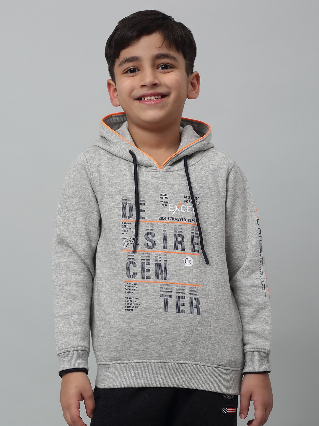 

Cantabil Boys Typography Printed Hooded Fleece Pullover Sweatshirt, Grey melange