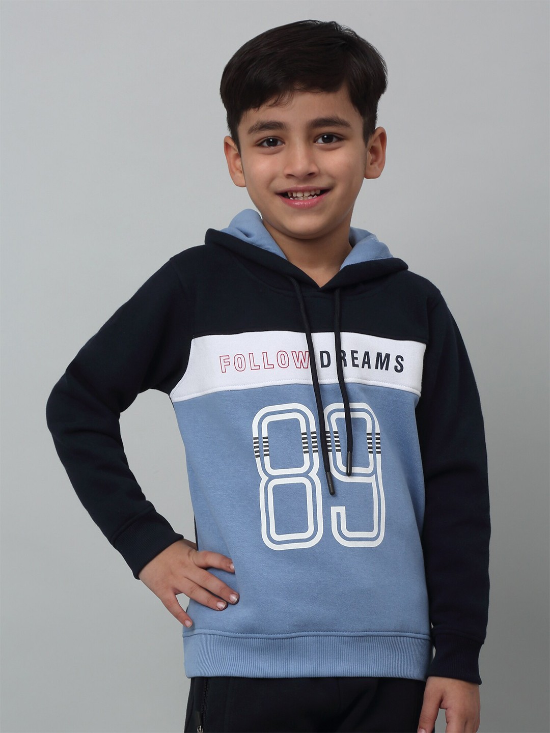 

Cantabil Boys Typography Printed Hooded Fleece Sweatshirt, Blue