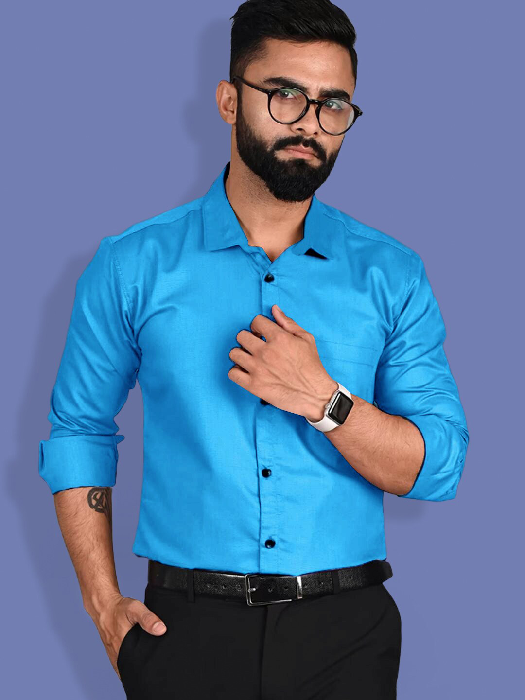 

1 Stop Fashion Opaque Pure Cotton Casual Shirt, Turquoise blue
