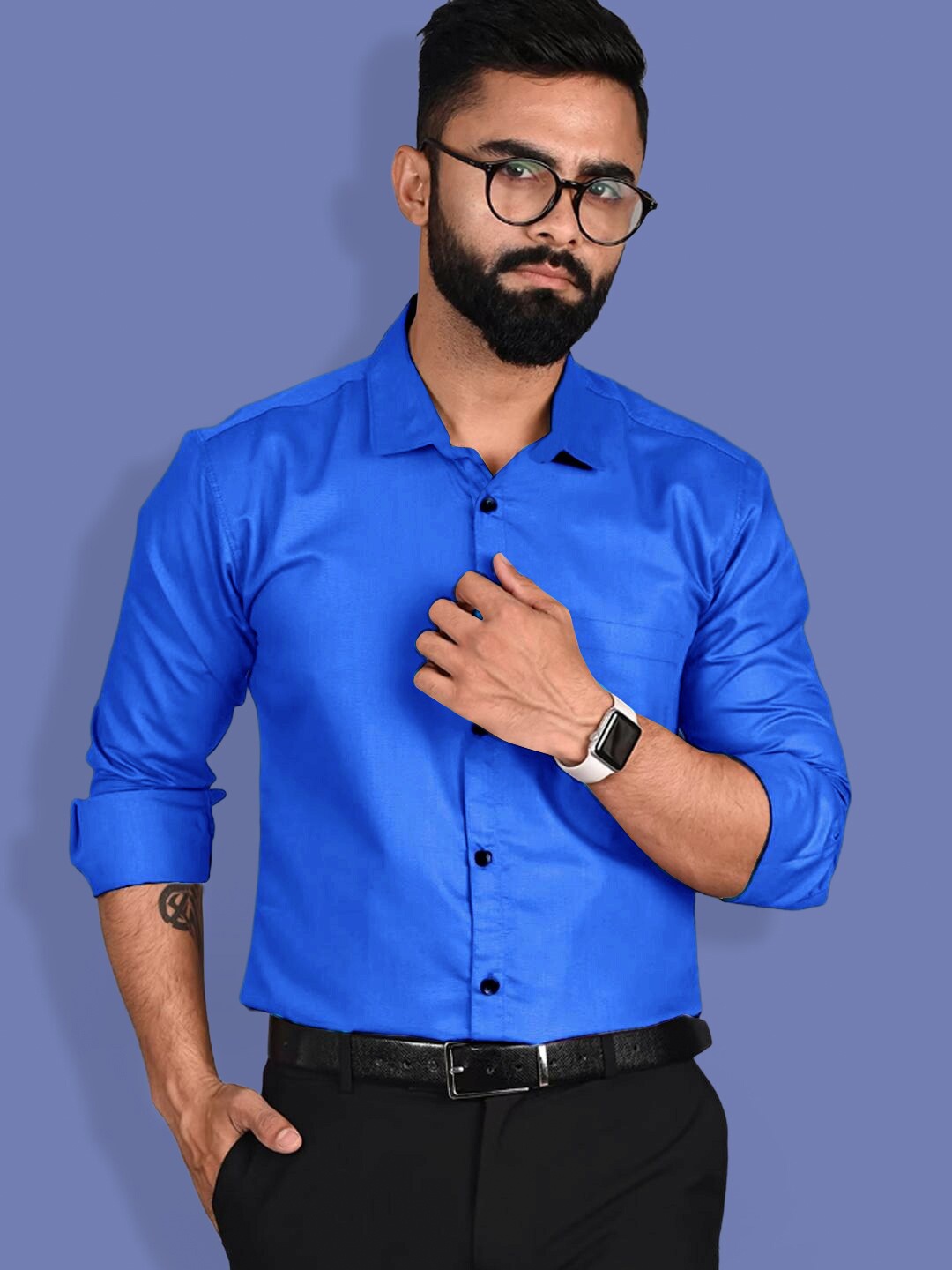 

1 Stop Fashion Opaque Pure Cotton Casual Shirt, Navy blue