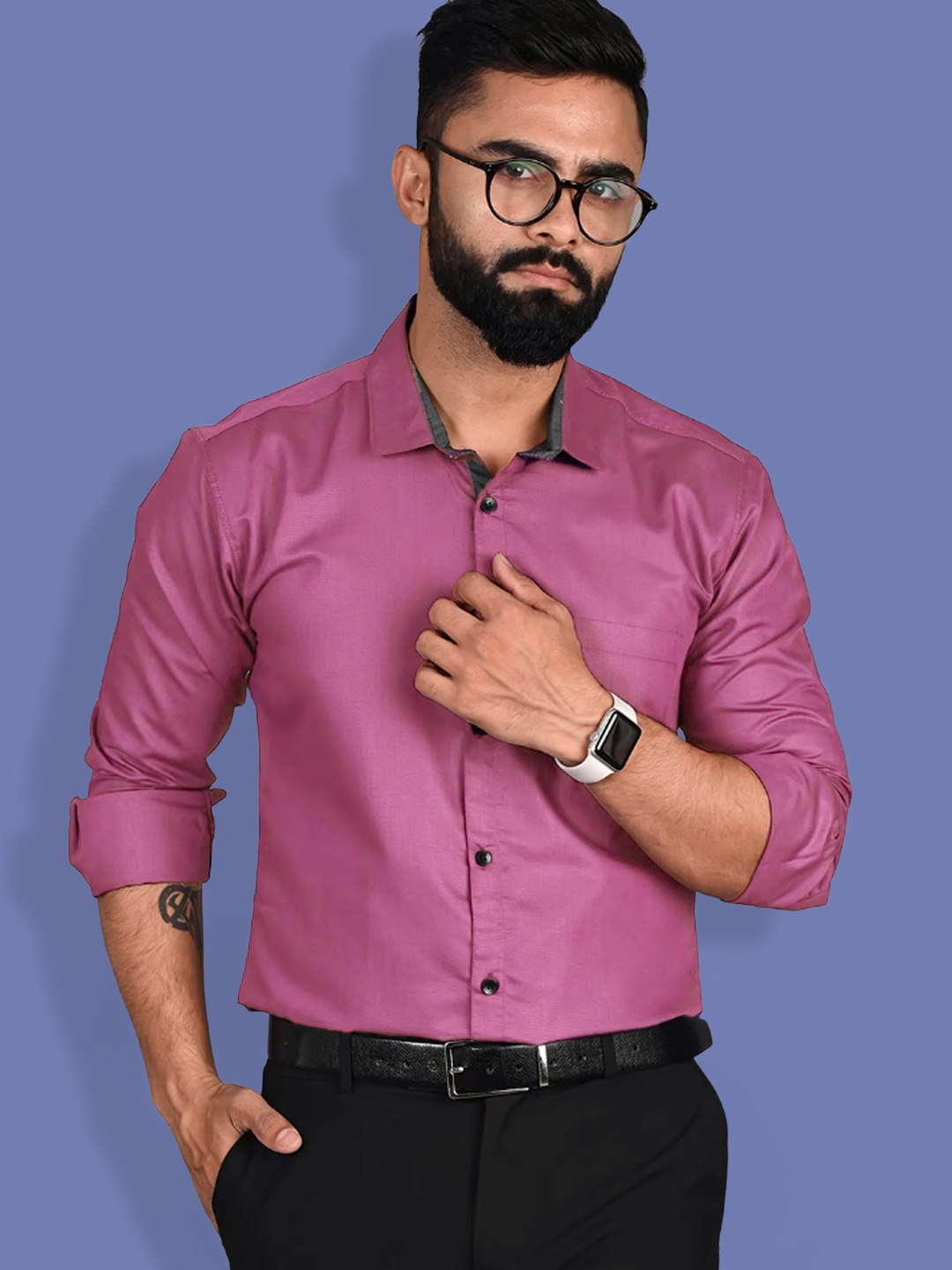 

1 Stop Fashion Standard Spread Collar Chest Pocket Cotton Formal Shirt, Pink