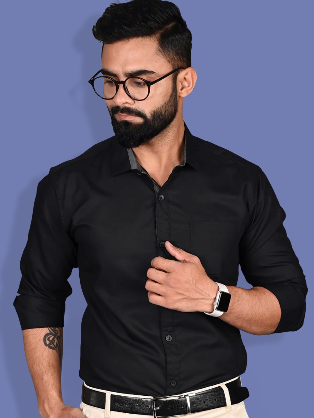 

1 Stop Fashion Spread Collar Standard Formal Pure Cotton Shirt, Black