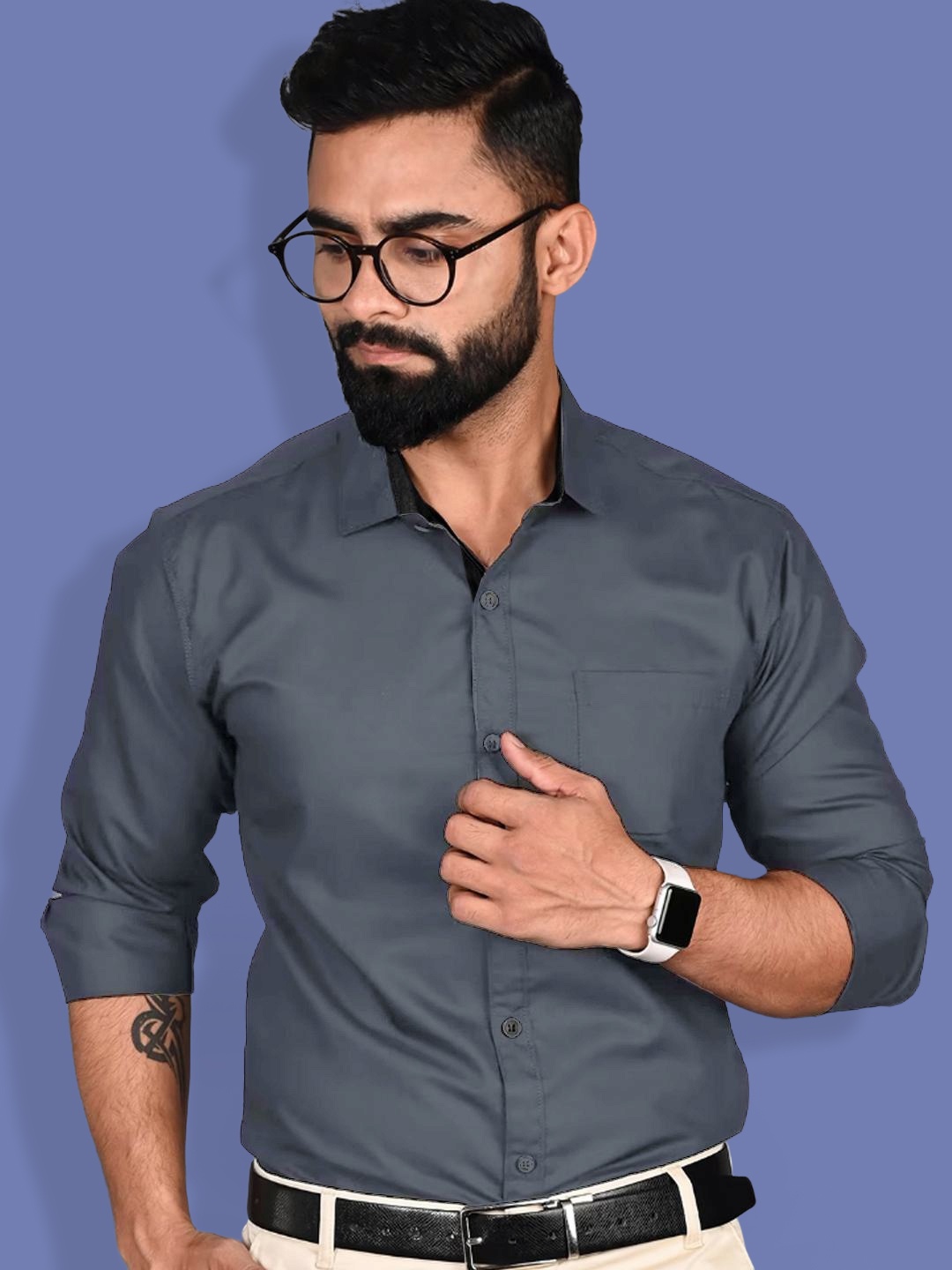 

1 Stop Fashion Standard Spread Collar Chest Pocket Cotton Formal Shirt, Grey