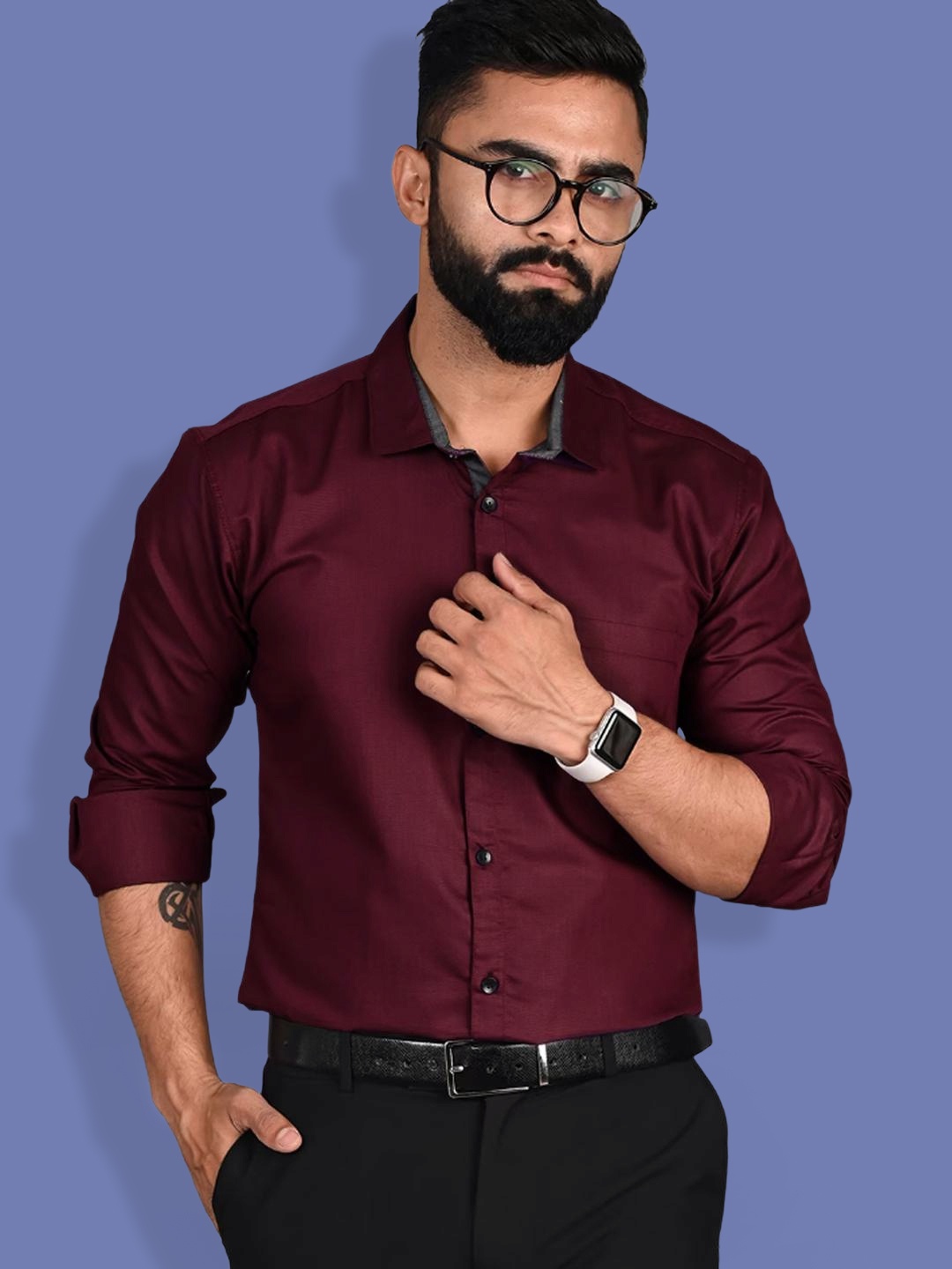 

1 Stop Fashion Spread Collar Standard Formal Pure Cotton Shirt, Maroon