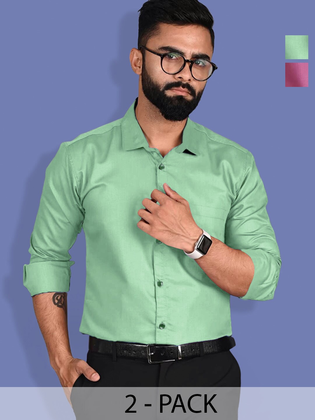 

1 Stop Fashion Selection of 2 Spread Collar Cotton Standard Opaque Formal Shirt, Sea green