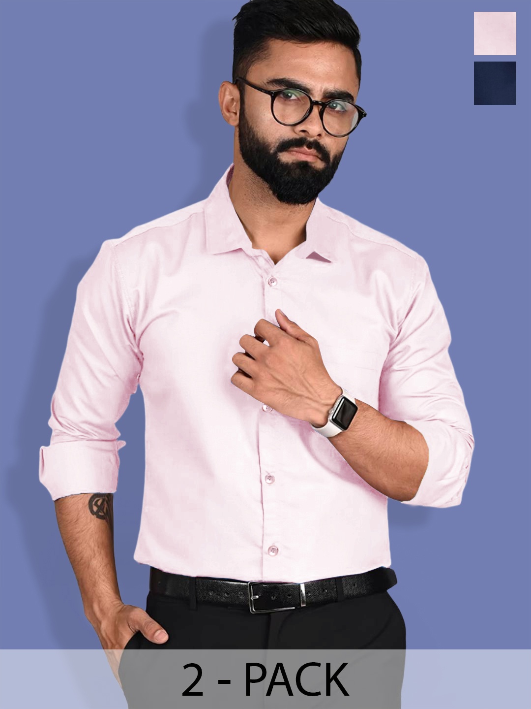 

1 Stop Fashion Pack Of 2 Standard Slim Fit Opaque Pure Cotton Casual Shirts, Pink