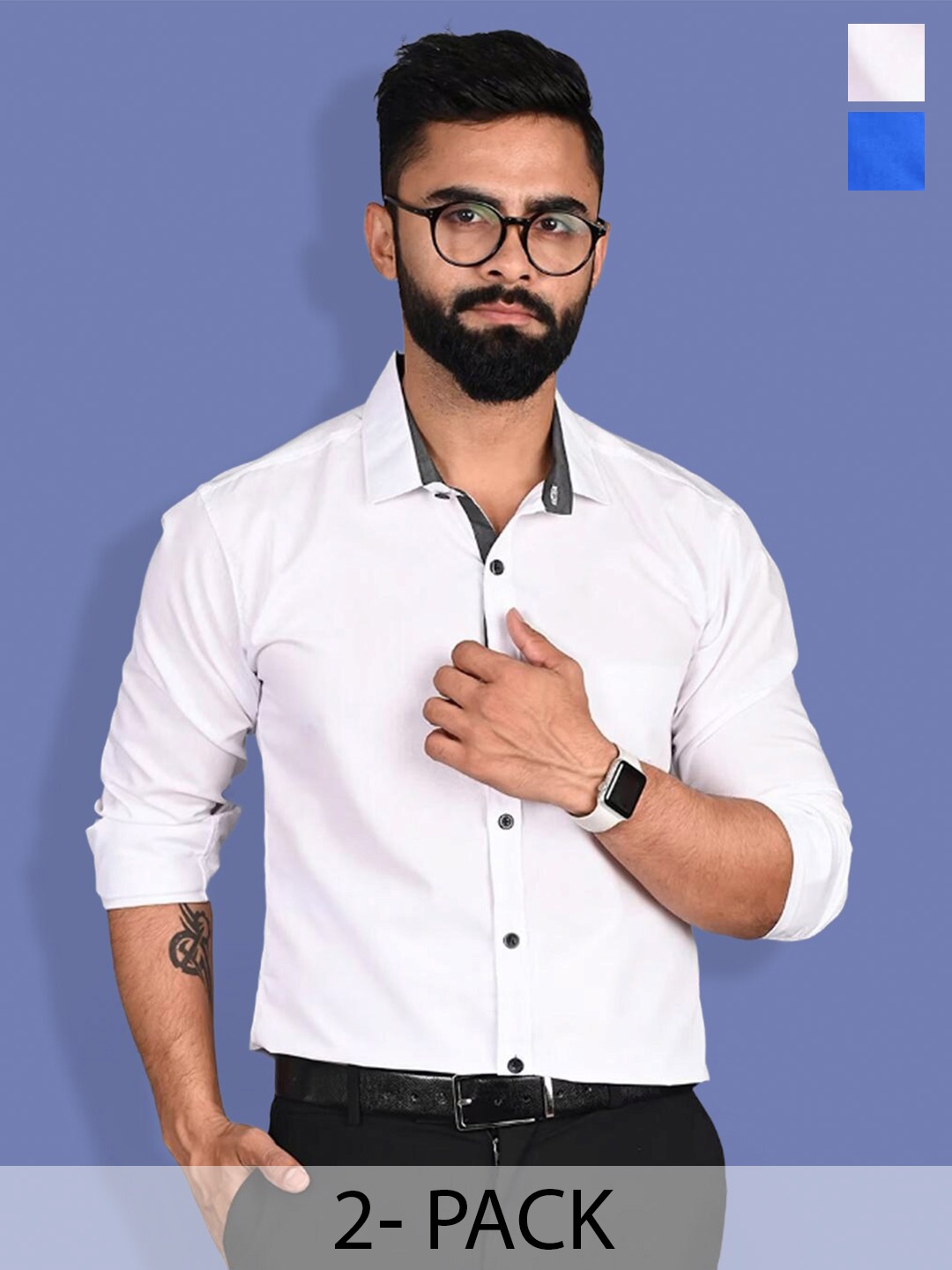 

1 Stop Fashion Pack Of 2 Standard Slim Fit Spread Collar Pure Cotton Formal Shirt, White