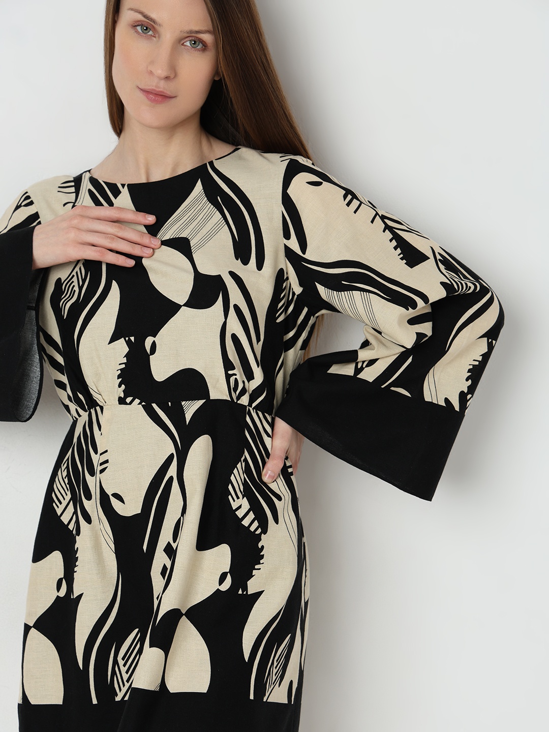 

Vero Moda Abstract Printed Cotton A-Line Dress, Black