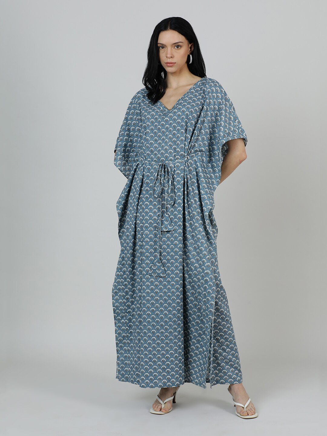 

mackly Floral Printed Flared Sleeve Maxi Dress, Blue