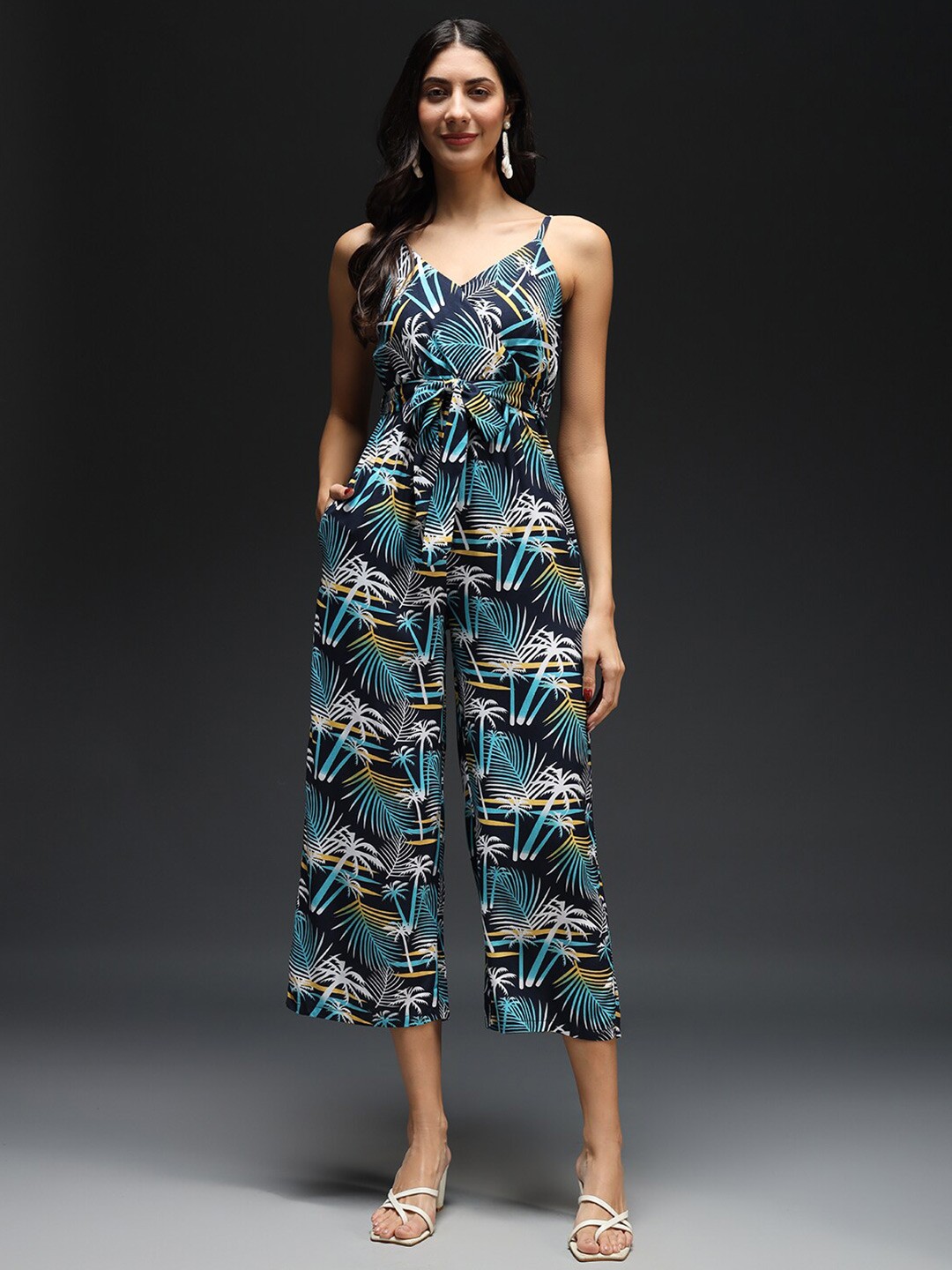 

Kannan Printed Shoulder Straps Basic Jumpsuit, Blue