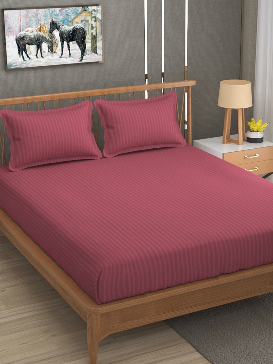 

Aura Pink Striped 180 TC Queen Bedsheet With 2 Pillow Covers