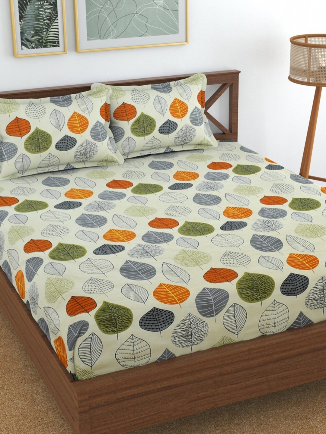 

Aura Kalash Green & Orange Floral 160 TC Double Bedsheet with 2 Pillow Covers