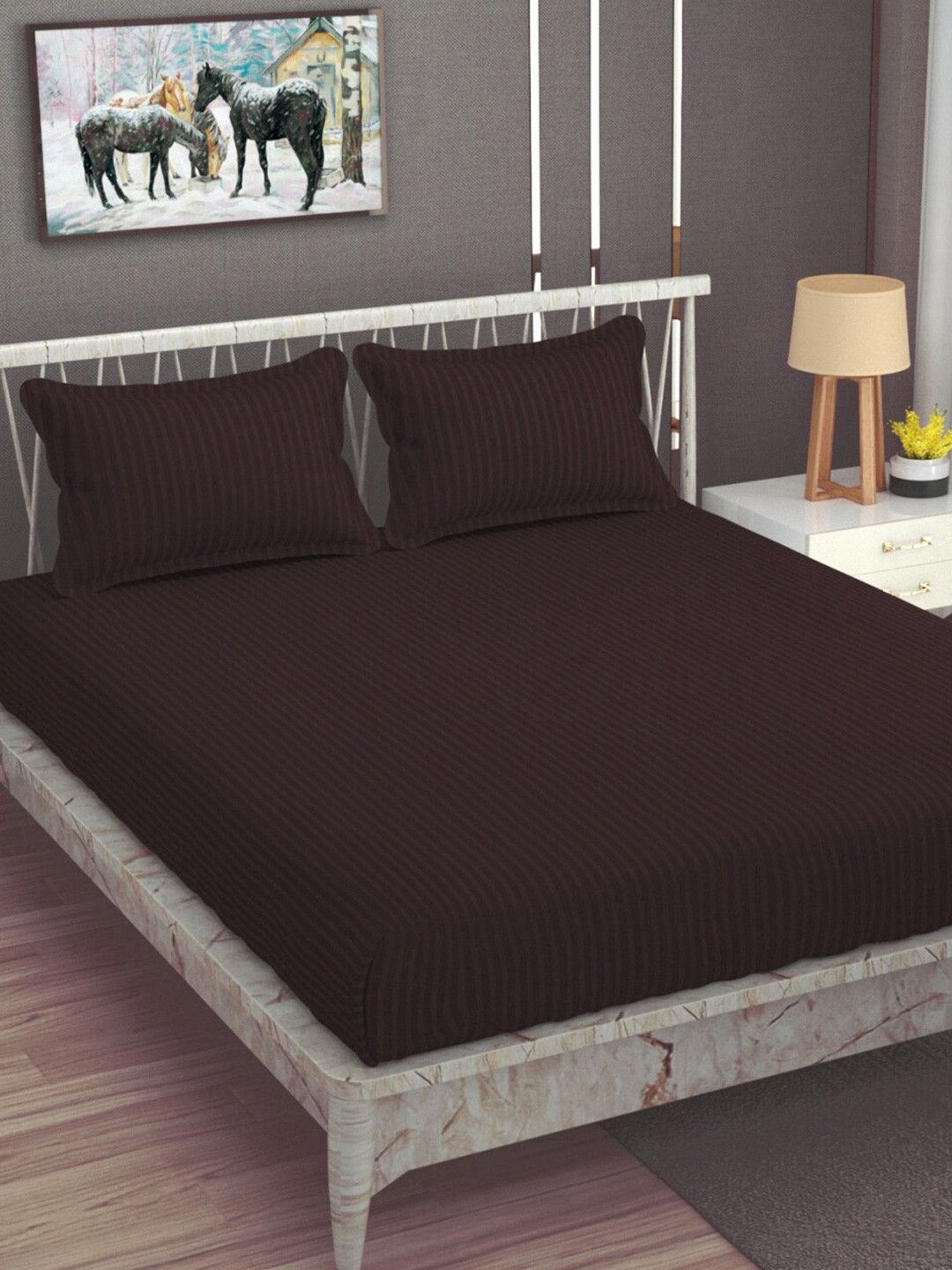 

Aura Coffee Brown Striped 180 TC Queen Bedsheet With 2 Pillow Covers
