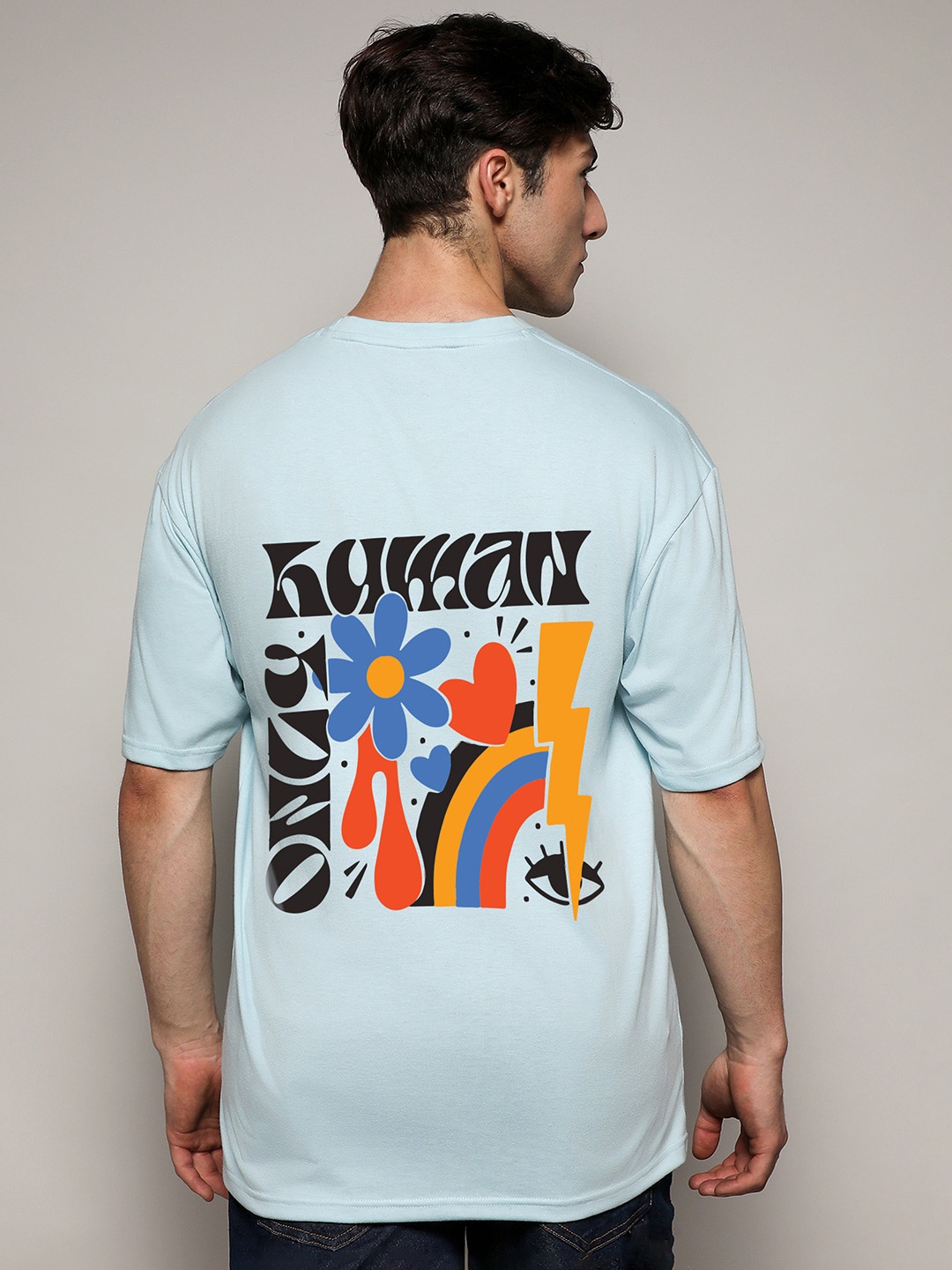 

Campus Sutra Graphic Printed Oversized Cotton T-shirt, Blue