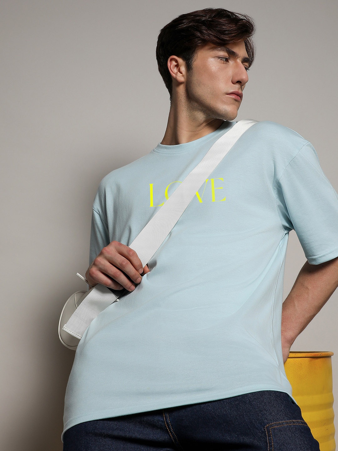 

Campus Sutra Typography Printed Cotton Oversized T-shirt, Blue