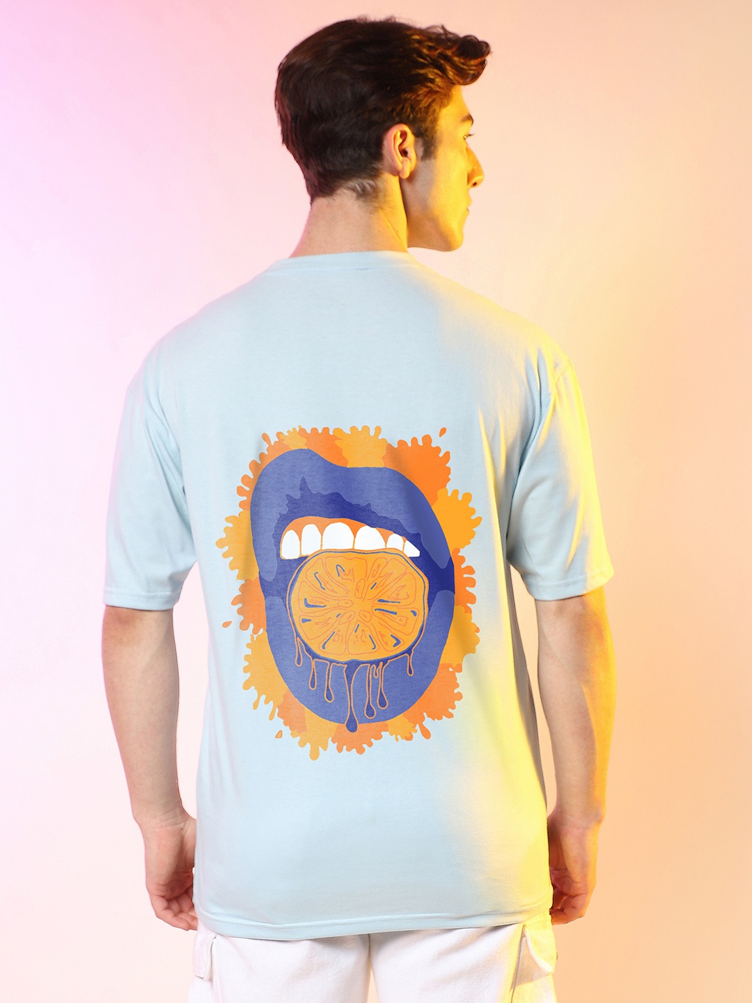 

Campus Sutra Graphic Printed Drop-Shoulder Sleeves Cotton Oversized T-shirt, Blue
