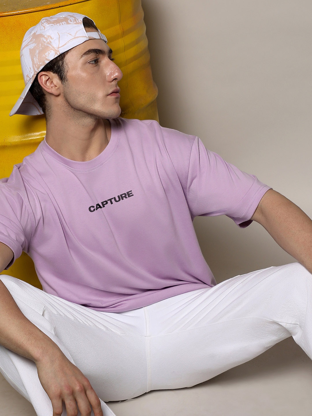 

Campus Sutra Typography Printed Cotton Oversized T-shirt, Purple