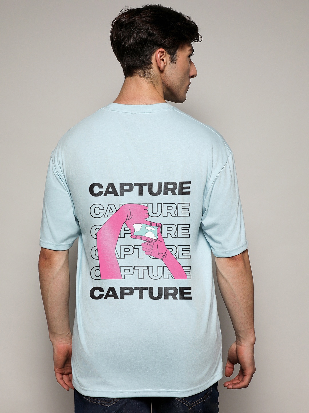 Campus Sutra Typography Printed Cotton Oversized T-shirt, Blue