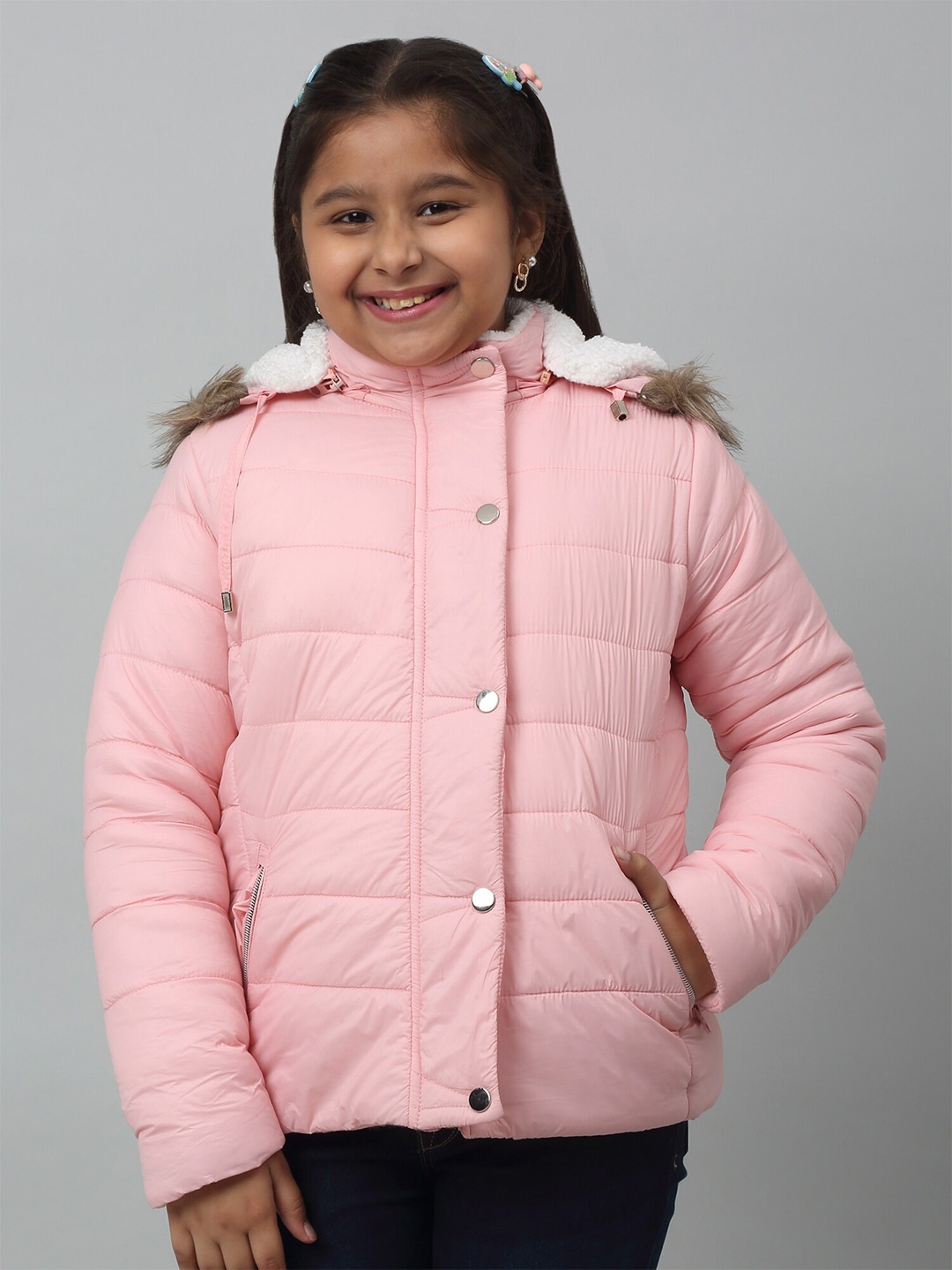 

Cantabil Girls Hooded Faux Fur Trim Lightweight Parka Jacket, Pink
