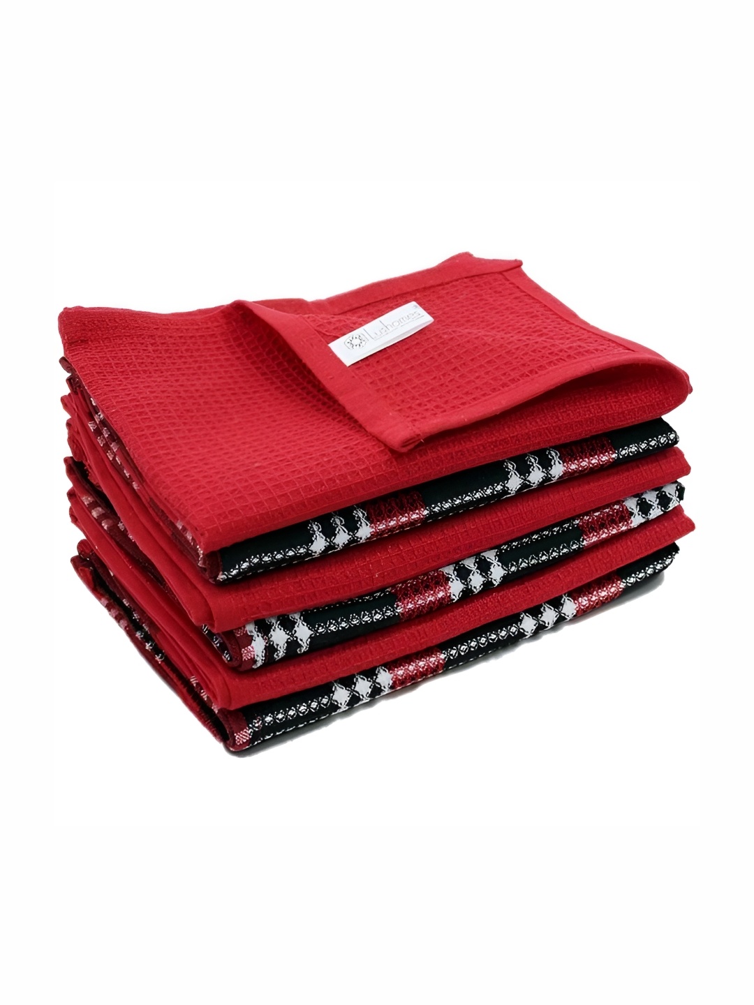 

Lushomes Black & Red 6 Pieces Checked Cotton Kitchen Towels