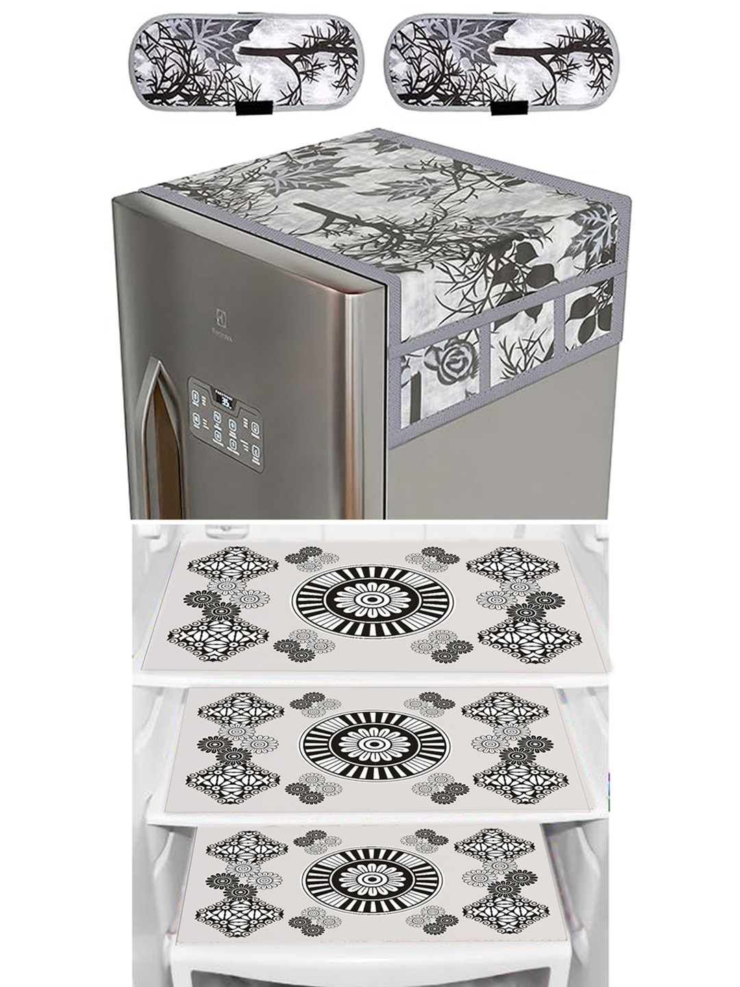 

Dakshya Industries White & Black 6 Pieces Printed Refrigerator Covers & Mats