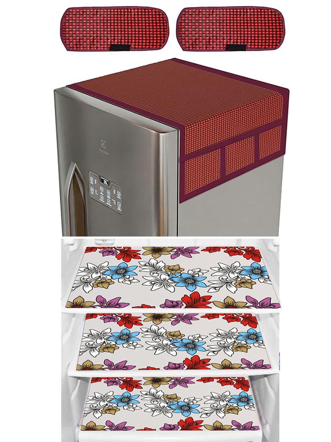 

Dakshya Industries Blue & Maroon 6 Pieces Printed Refrigerator Covers & Mats