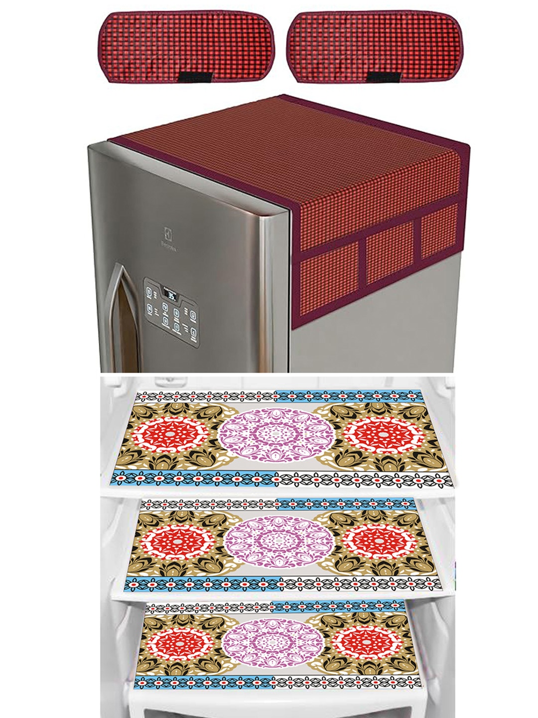 

Dakshya Industries Purple & Maroon 6 Pieces Printed Refrigerator Covers & Mats