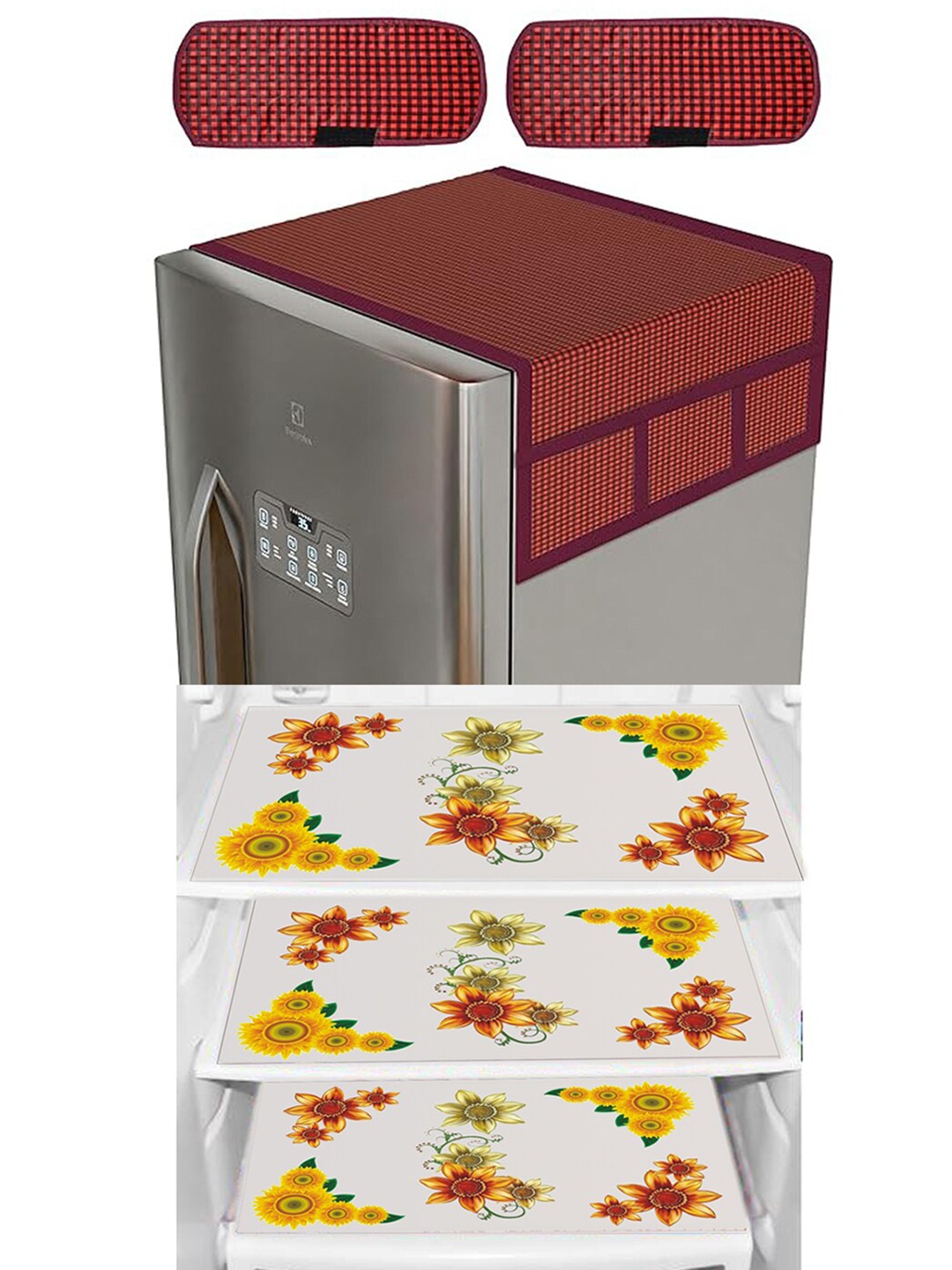 

Dakshya Industries Yellow & Maroon 6 Pieces Printed Refrigerator Covers & Mats