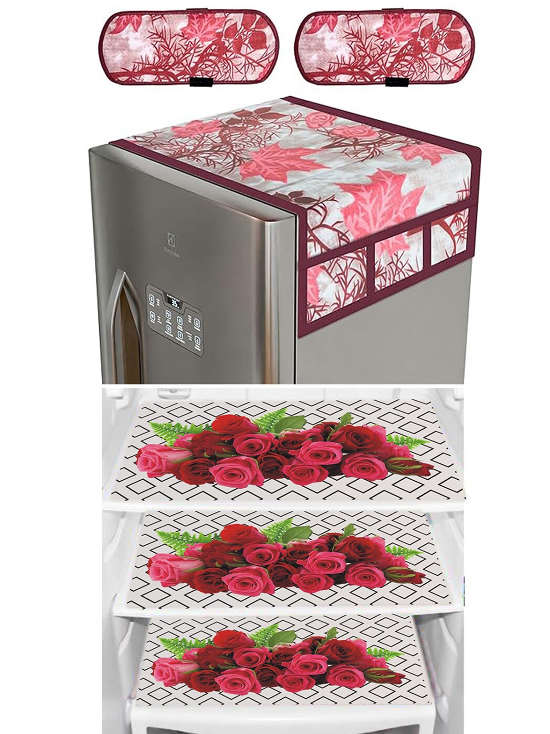 

Dakshya Industries Maroon & Pink 6 Pieces Printed Refrigerator Covers & Mats
