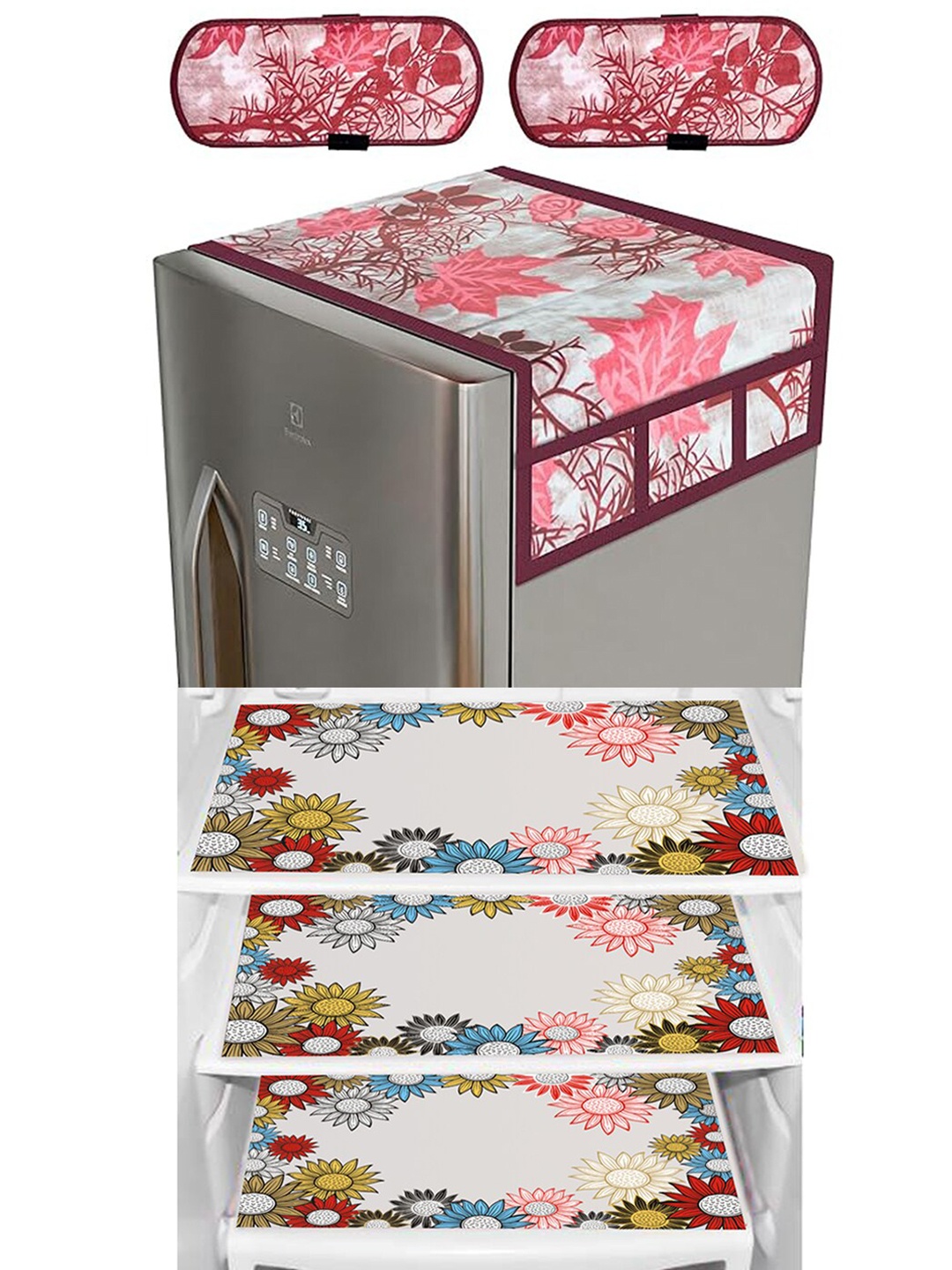 

Dakshya Industries 6 Pieces Pink & White Floral Printed Refrigerator covers