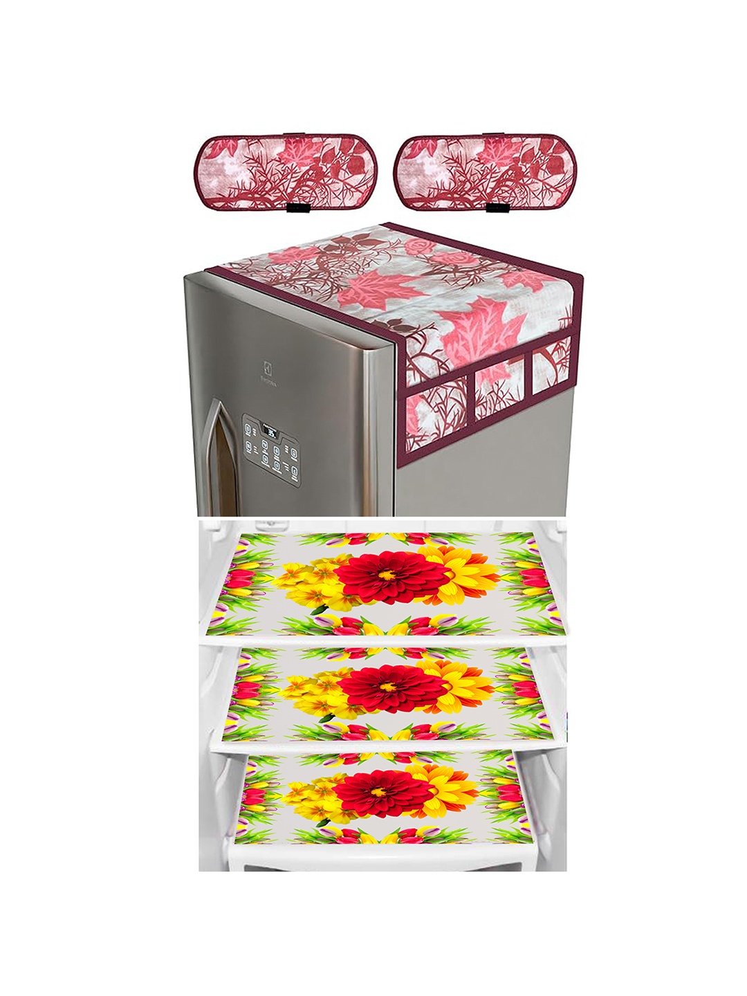 

Dakshya Industries 6 Pieces Pink & White Floral Printed Refrigerator covers