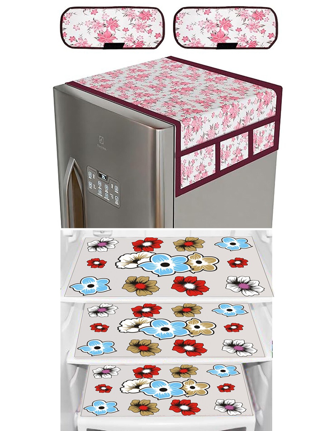 

Dakshya Industries 6 Pieces White & Pink Floral Printed Refrigerator covers