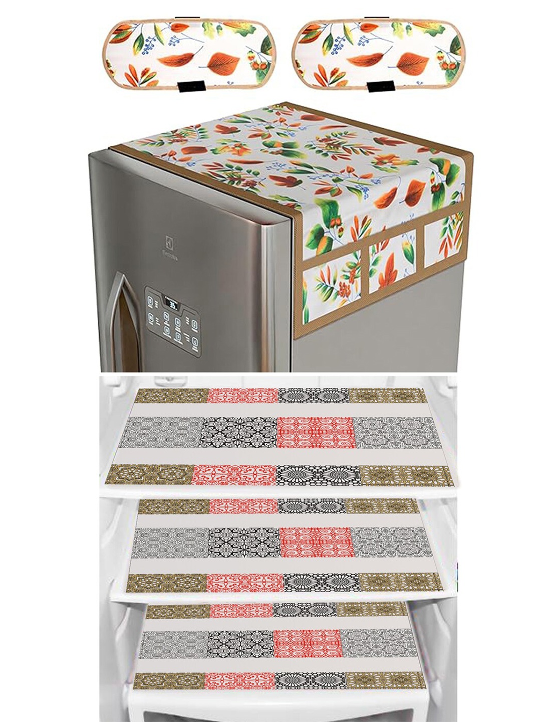 

Dakshya Industries Pink & Grey 6 Pieces Printed Refrigerator Covers & Mats