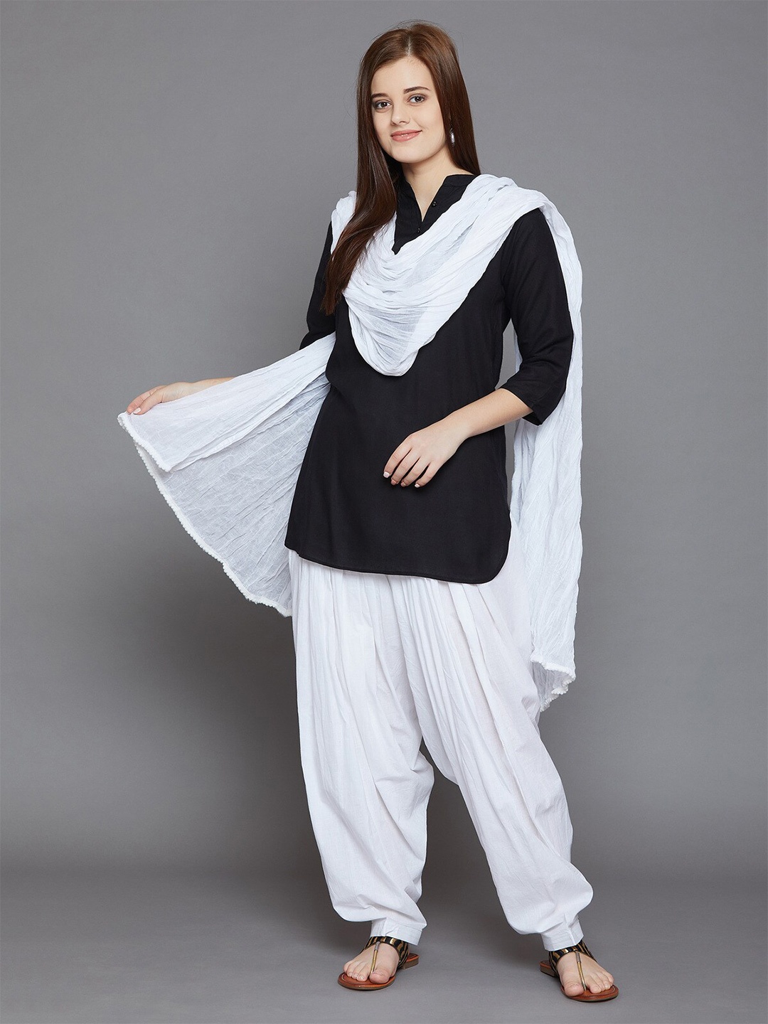 

THE PAJAMA FACTORY Cotton Patiala With Dupatta Set, White