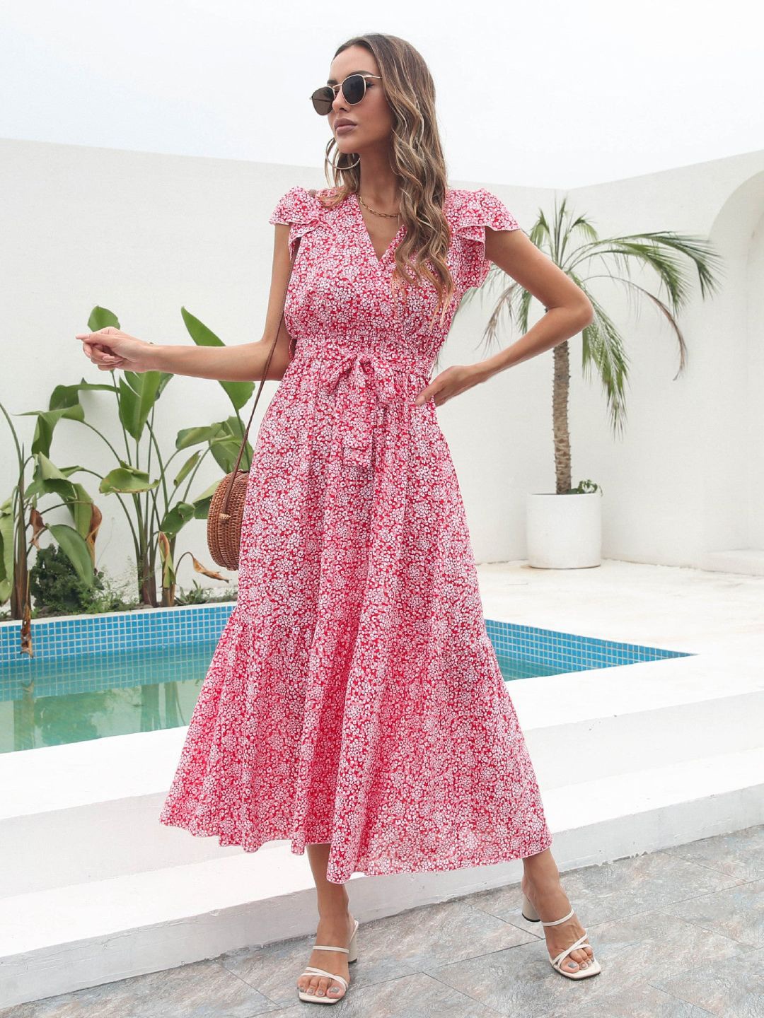 

DressBerry Red Floral Printed Maxi Dress