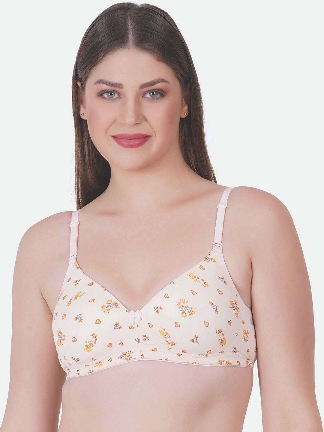 

Reveira Floral Printed Full Coverage Lightly Padded Dry Fit Everyday Bra - All Day Comfort, Peach