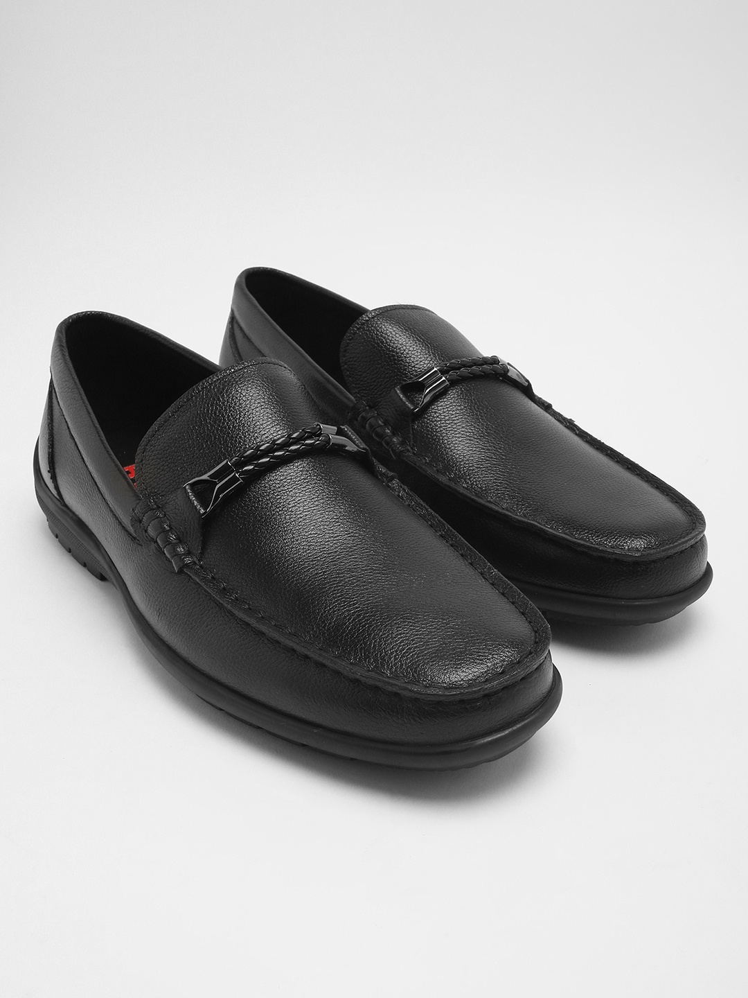 

THE BEAR HOUSE Men Textured Leather Slip-On Horsebit Loafers, Black