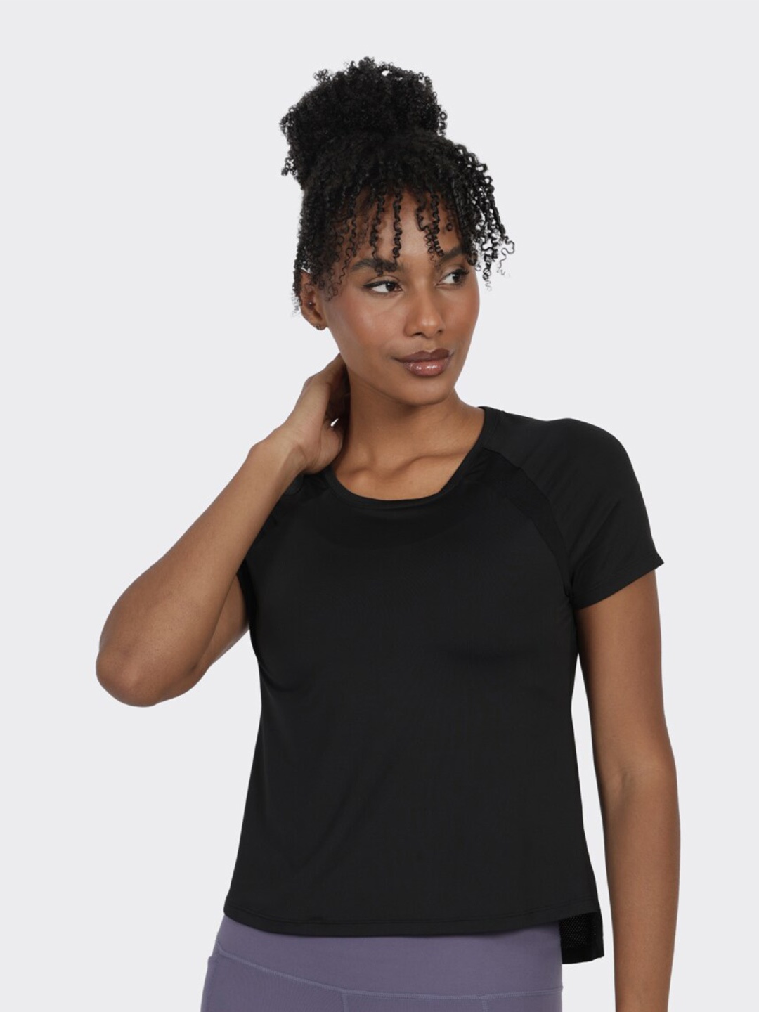 

Blissclub Round Neck Raglan Sleeves Fitted Top, Black