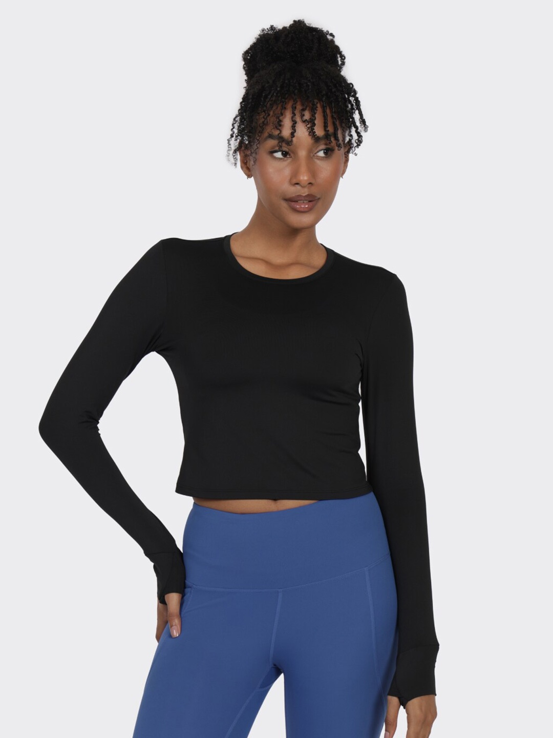 

Blissclub Round Neck Fitted Crop Top, Black
