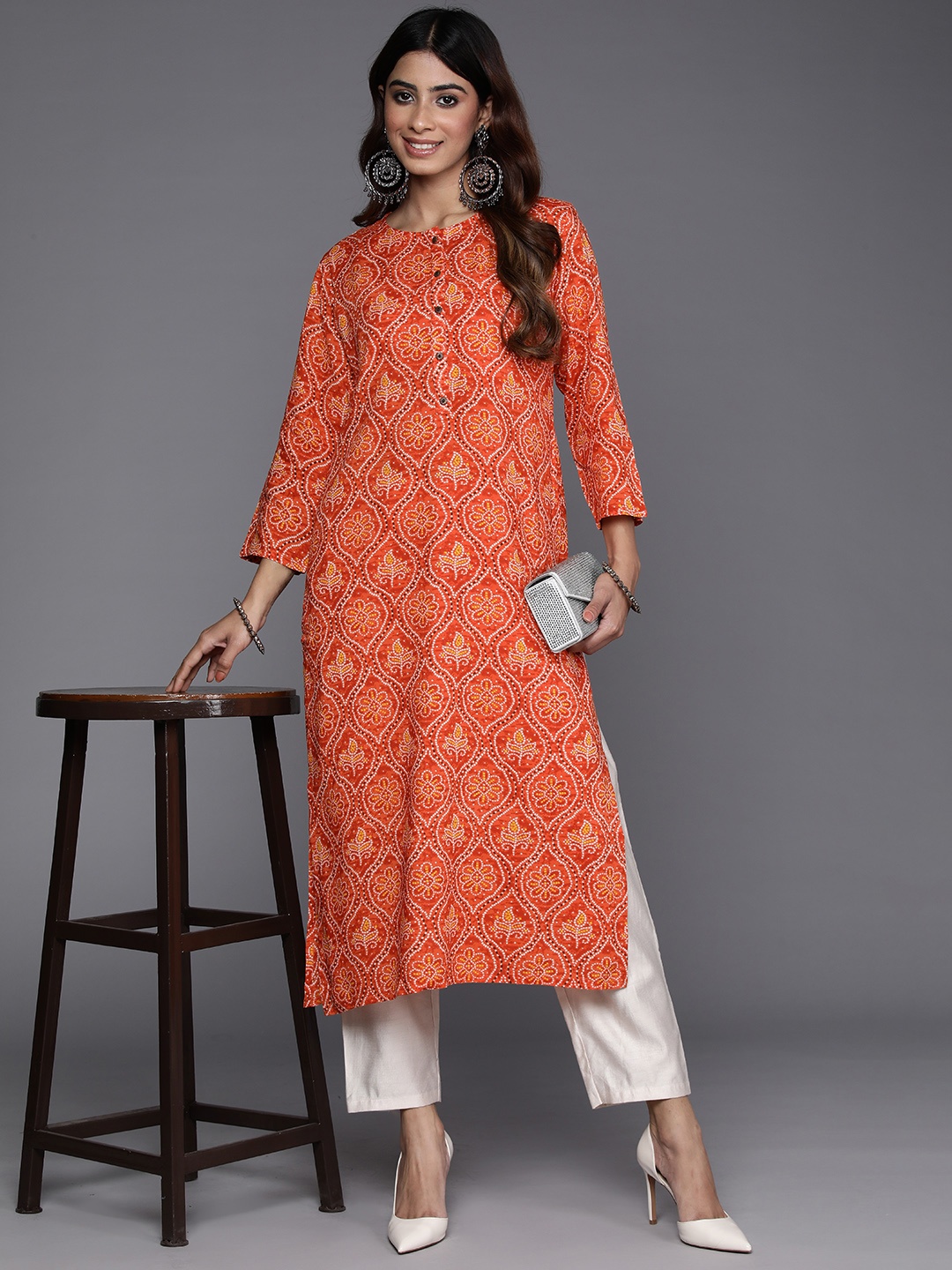 

Indo Era Bandhani Printed Kurta, Orange