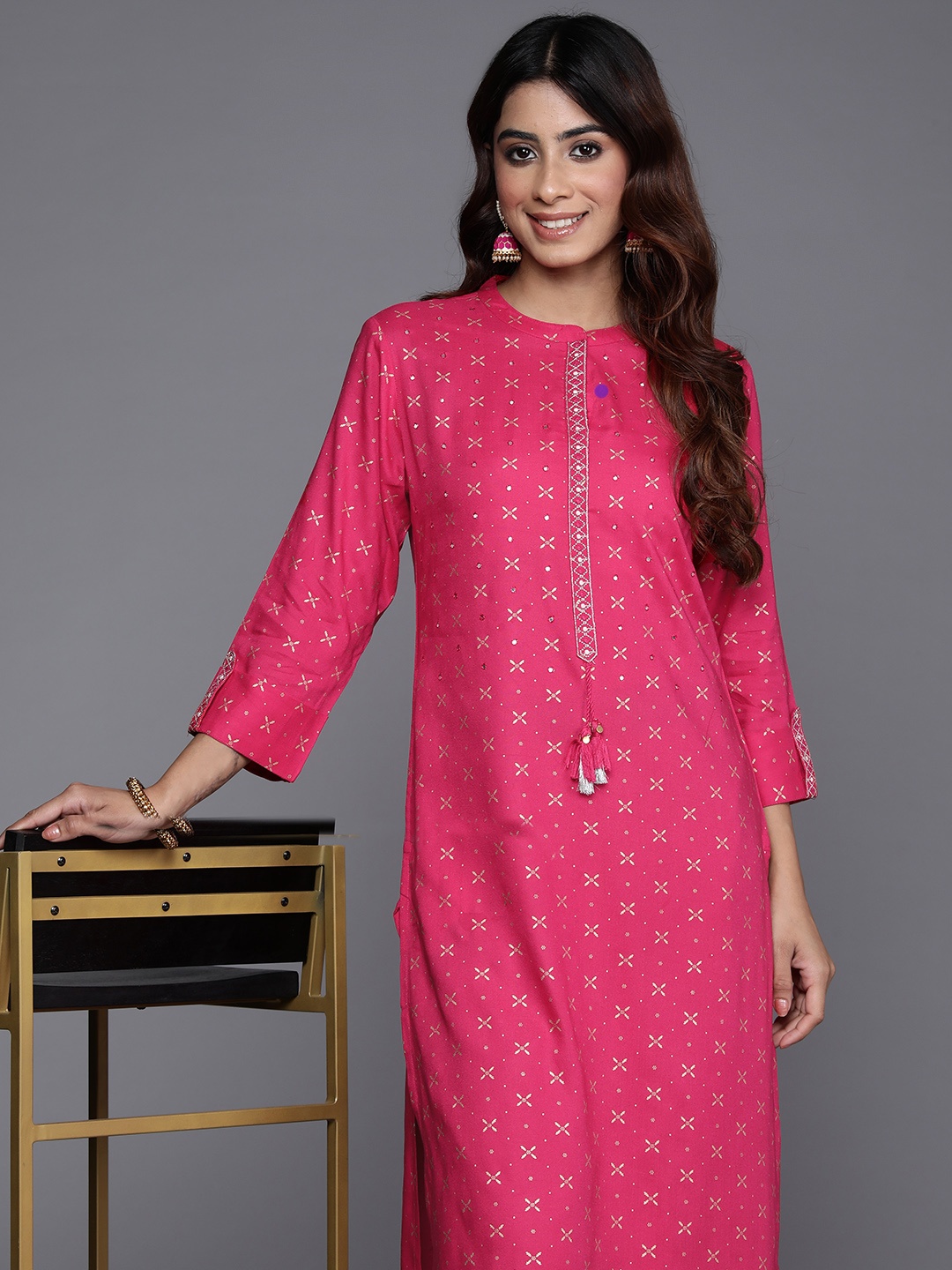 

Indo Era Women Ethnic Motifs Printed Kurta, Pink