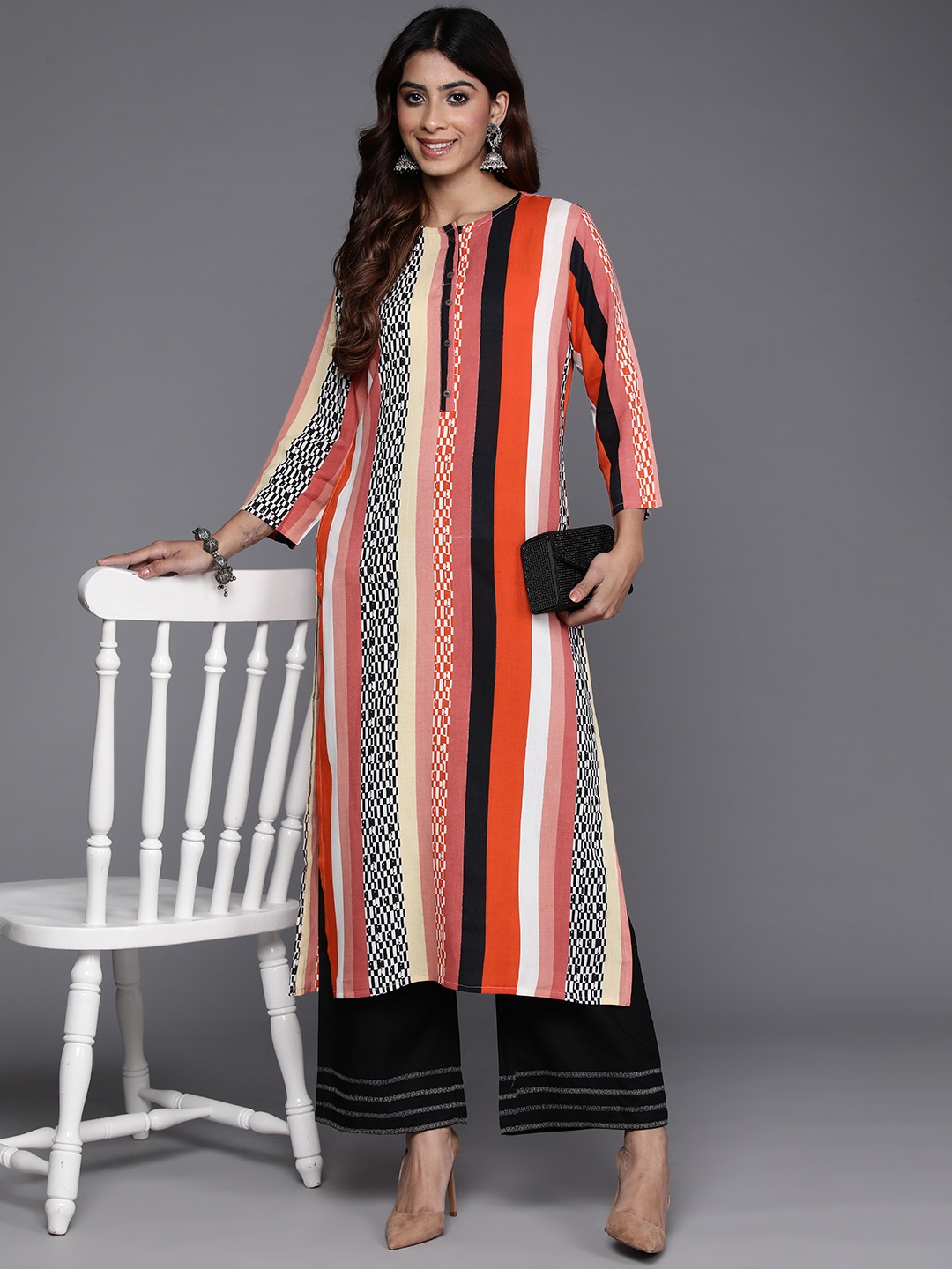 

Indo Era Women Striped Kurta, Multi