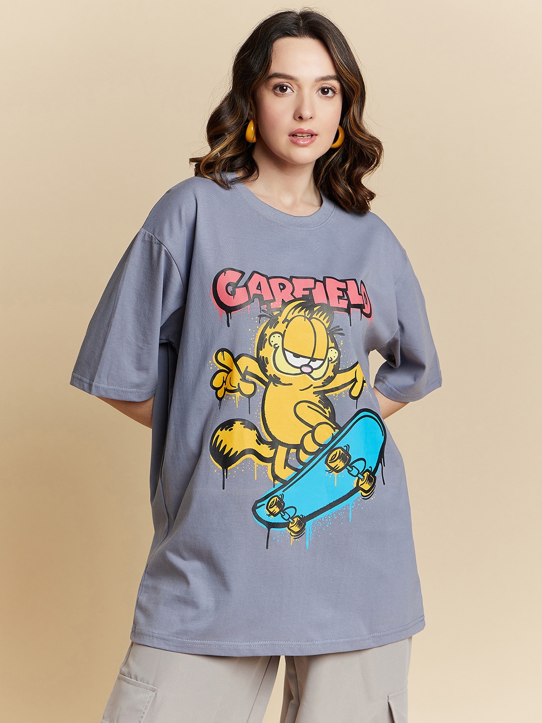

COLOR CAPITAL Printed Three-Quarter Sleeves Cotton Round Neck T-shirt, Metallic