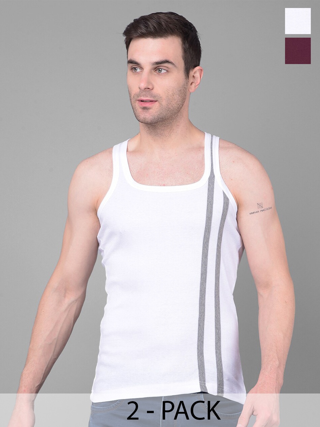 

Dollar Bigboss Men Pack of 2 Cotton Racerback Styled Gym Vest, Assorted