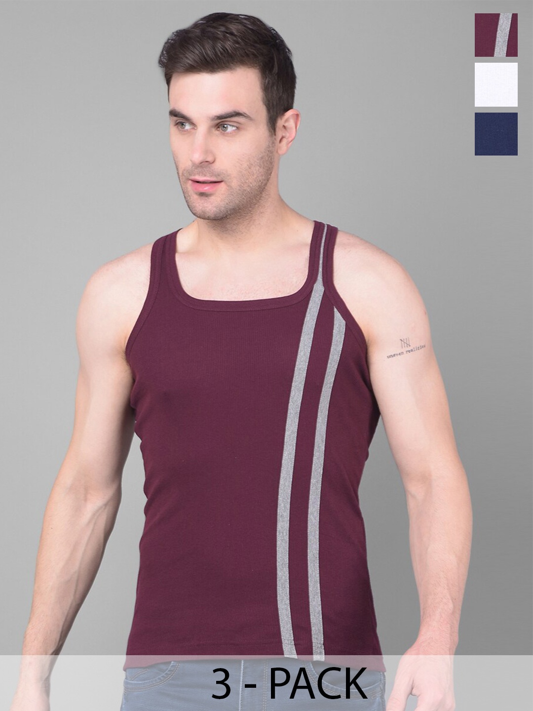 

Dollar Bigboss Men Solid Pack of 3 Cotton Racerback Styled Gym Vest, Maroon