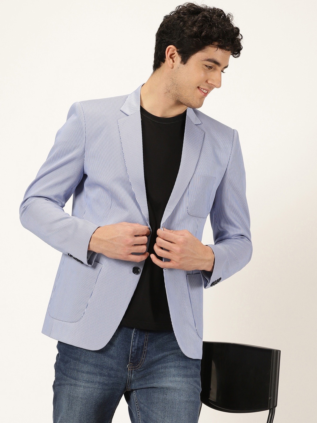 

Mast & Harbour Blue Self-Design Slim Fit Single-Breasted Casual Blazer